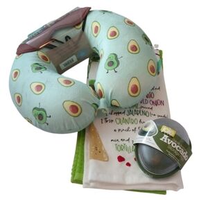 Avocado Lover Gift Set: pillow, eye mask, pod, set of 3 kitchen towels
